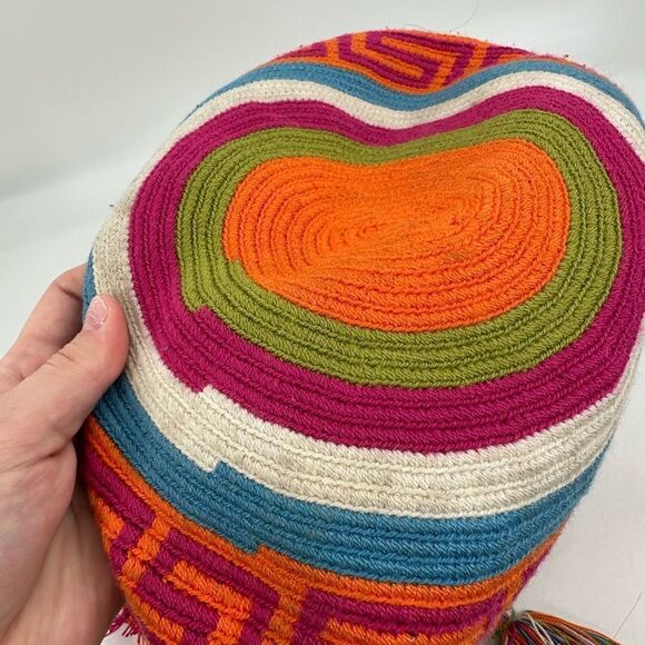 Wayuu Mochila Bag Colombian Neon Multicolor Tassels Boho Bright Crossbody - Picture 4 of 8